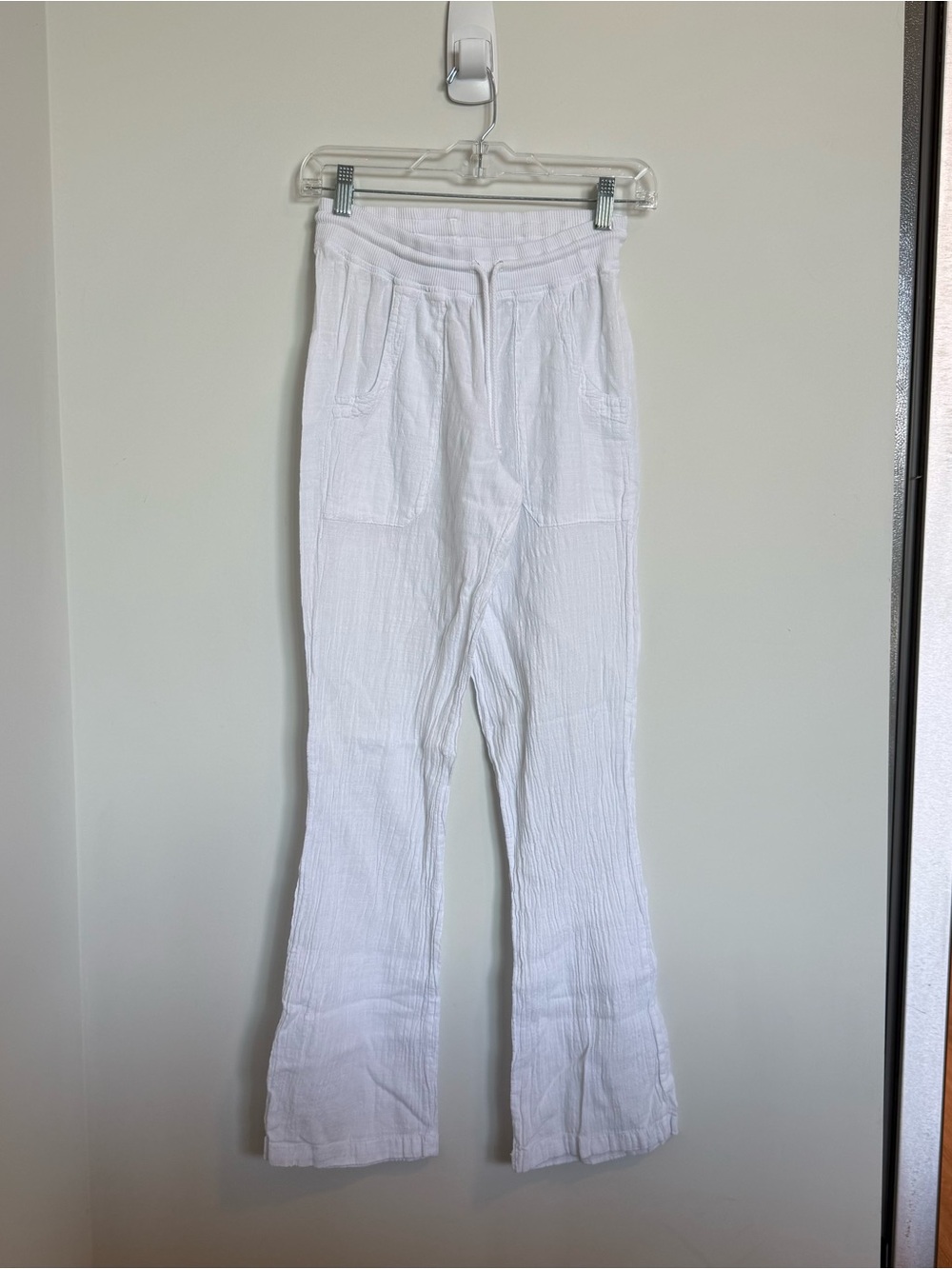 Women's White Wide-Leg Linen-Texture Pants